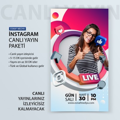 İnstagram Canlı Yayın İzleyici Arttırma Paketi 100 İZLEYİCİ İnstagram Canlı Yayın İzleyici Arttırma Paketi 100 İZLEYİCİ